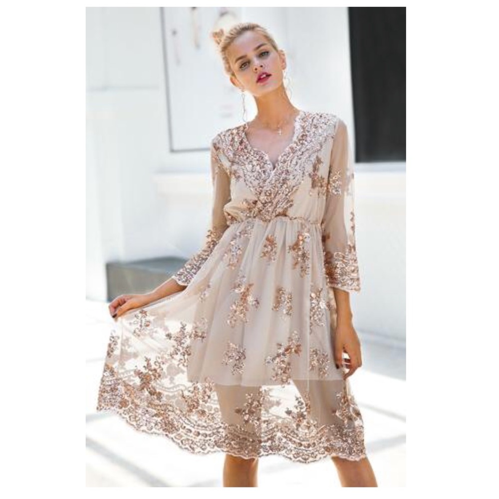 Aphrodite hold and champagne dress size small